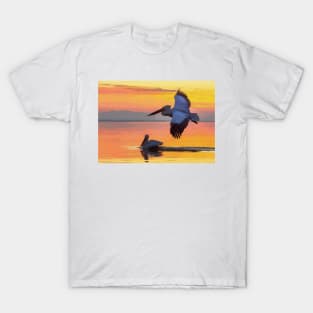 Pelican At In Flight At Sunset T-Shirt